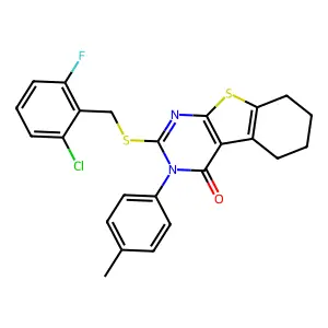 2-[(2-chloro-6-fluorobenzyl)sulfanyl]-3-(4-methylphenyl)-5,6,7,8-tetrahydro[1]benzothieno[2,3-d]pyrimidin-4(3H)-one structure