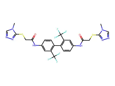 2-(4-methyl(1,2,4-triazol-3-ylthio))-N-(4-{4-[2-(4-methyl(1,2,4-triazol-3-ylth io))acetylamino]-2-(trifluoromethyl)phenyl}-3-(trifluoromethyl)phenyl)acetamid e structure