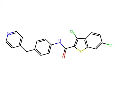 3,6-dichloro-N-[4-(pyridin-4-ylmethyl)phenyl]-1-benzothiophene-2-carboxamide structure