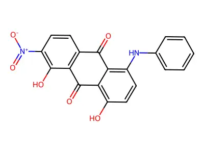 (4aS,9aS)-1-anilino-4,5-dihydroxy-6-nitro-4a,9a-dihydroanthracene-9,10-dione structure