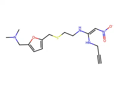 1-Nitro-2-(2-propynylamino)-2-{2-[(5-dimethylaminomethyl-2-furyl)methylthio]ethylamino}ethylene structure