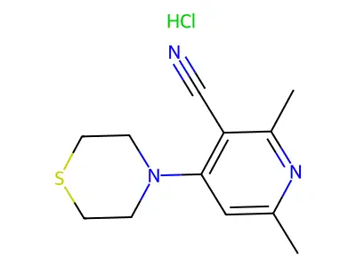 3-Pyridinecarbonitrile, 2,6-dimethyl-4-(4-thiomorpholinyl)-, monohydrochloride structure