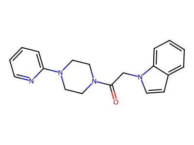 2-(1H-indol-1-yl)-1-(4-(pyridin-2-yl)piperazin-1-yl)ethanone structure