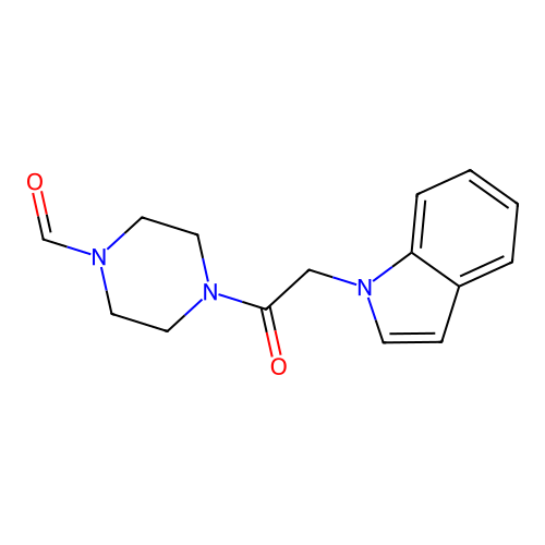 4-(2-(1H-indol-1-yl)acetyl)piperazine-1-carbaldehyde structure