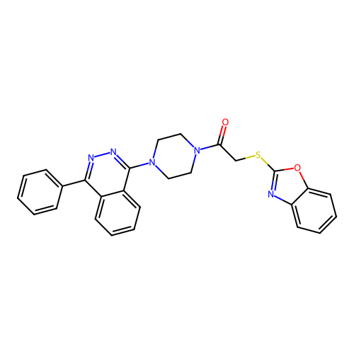 2-(1,3-benzoxazol-2-ylsulfanyl)-1-[4-(4-phenylphthalazin-1-yl)piperazin-1-yl]ethanone structure