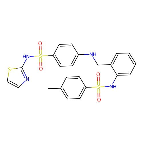 4-methyl-N-(2-(((4-(N-(thiazol-2-yl)sulfamoyl)phenyl)amino)methyl)phenyl)benzenesulfonamide structure