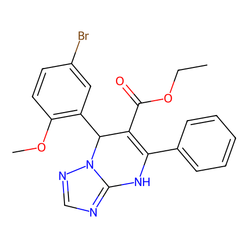ethyl 7-(5-bromo-2-methoxyphenyl)-5-phenyl-1,7-dihydro-[1,2,4]triazolo[1,5-a]pyrimidine-6-carboxylate structure