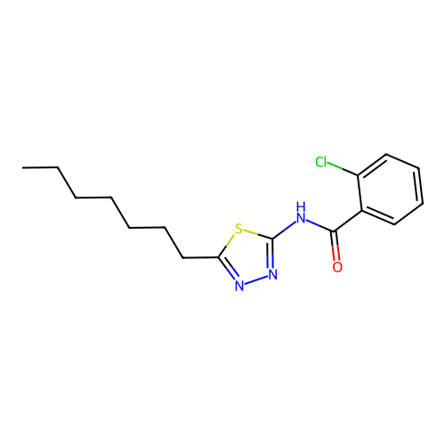 2-chloro-N-(5-heptyl-1,3,4-thiadiazol-2-yl)benzamide structure
