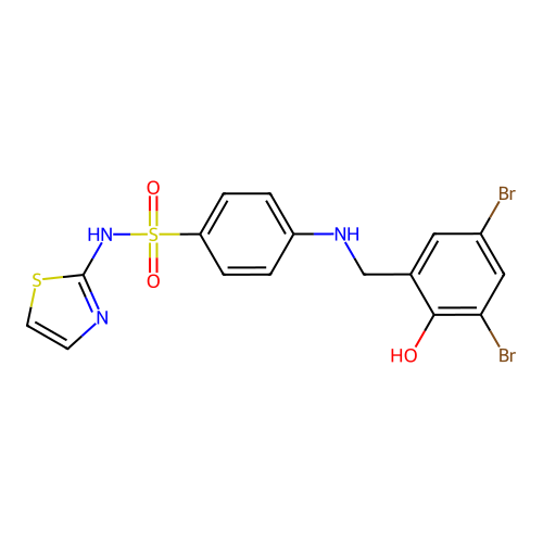 4-[(3,5-dibromo-2-hydroxybenzyl)amino]-N-(1,3-thiazol-2-yl)benzenesulfonamide structure