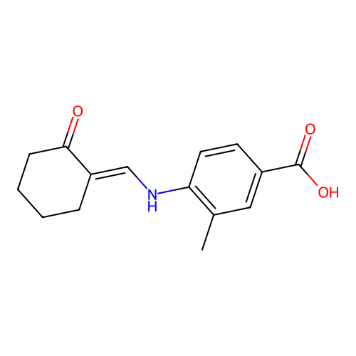 3-methyl-4-{[(E)-(2-oxocyclohexylidene)methyl]amino}benzoic acid structure