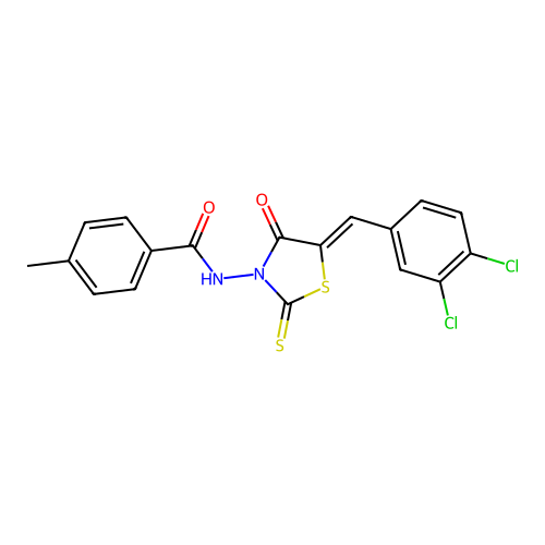 (Z)-N-(5-(3,4-dichlorobenzylidene)-4-oxo-2-thioxothiazolidin-3-yl)-4-methylbenzamide structure