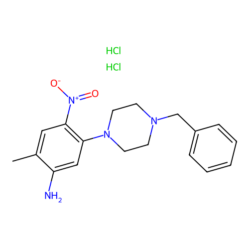Benzenamine, 2-methyl-4-nitro-5-(4-(phenylmethyl)-1-piperazinyl)-, dihydrochloride structure