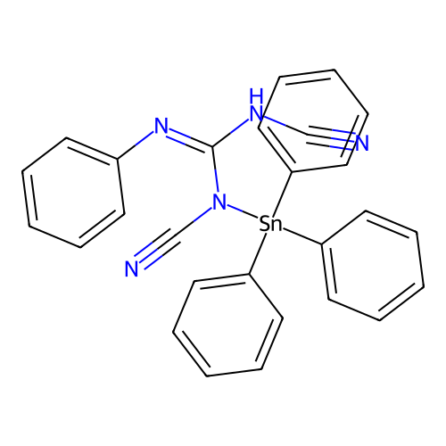 1,3-Dicyano-2-phenyl-1-triphenylstannylguanidine structure