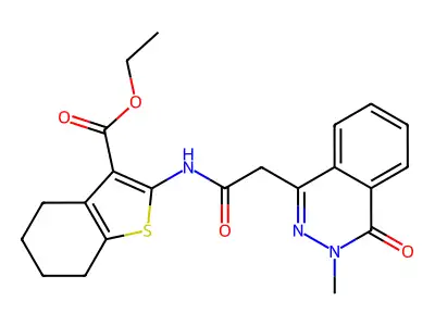 ethyl 2-{[(3-methyl-4-oxo-3,4-dihydrophthalazin-1-yl)acetyl]amino}-4,5,6,7-tetrahydro-1-benzothiophene-3-carboxylate structure