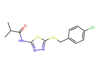 N-(5-((4-chlorobenzyl)thio)-1,3,4-thiadiazol-2-yl)isobutyramide structure