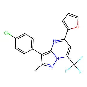 3-(4-chlorophenyl)-5-(furan-2-yl)-2-methyl-7-(trifluoromethyl)pyrazolo[1,5-a]pyrimidine structure