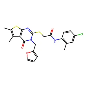 N-(4-chloro-2-methylphenyl)-2-[3-(2-furylmethyl)-5,6-dimethyl-4-oxo(3-hydrothi opheno[2,3-d]pyrimidin-2-ylthio)]acetamide structure