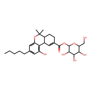 1-O-(1-Hydroxy-6,6-dimethyl-3-pentyl-6a,7,8,10a-tetrahydro-6H-dibenzo[b,d]pyran-9-carbonyl)hexopyranose structure