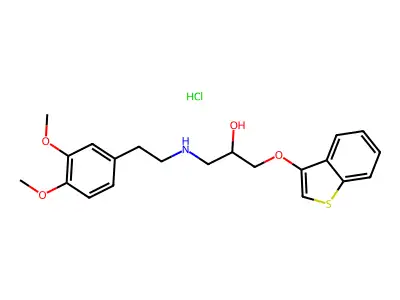 1-(Benzo(b)thien-3-yloxy)-3-((2-(3,4-dimethoxyphenyl)ethyl)amino)-2-propanol hydrochloride structure