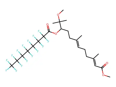 Methyl 11-methoxy-3,7,11-trimethyl-10-(pentadecafluorooctanoyloxy)-2,6-dodecadienoate structure
