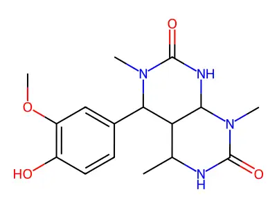 4-(4-hydroxy-3-methoxyphenyl)-3,5,8-trimethyl-1,4,4a,5,6,8a-hexahydropyrimido[4,5-d]pyrimidine-2,7-dione structure