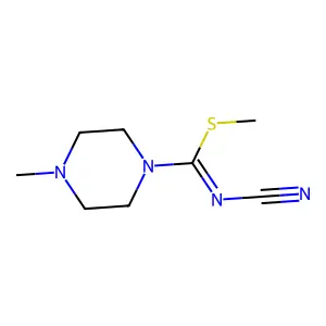 methyl N-cyano-4-methyltetrahydro-1(2H)-pyrazinecarbimidothioate structure