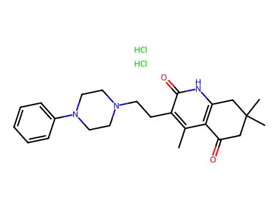 2,5(1H,6H)-Quinolinedione, 7,8-dihydro-3-(2-(4-phenyl-1-piperazinyl)-4,7,7-trimethyl-, dihydrochloride structure