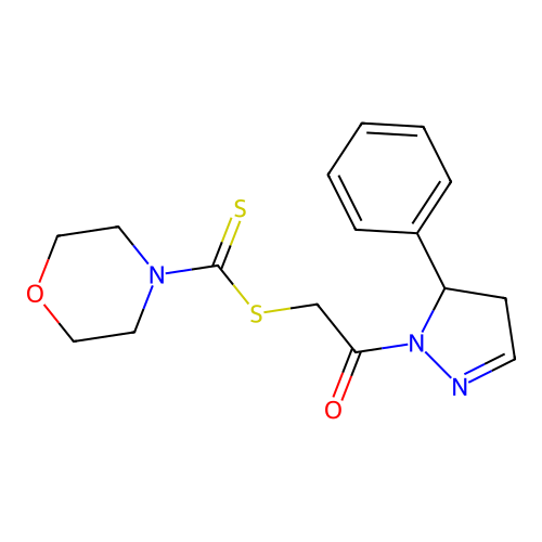 2-oxo-2-(5-phenyl-4,5-dihydro-1H-pyrazol-1-yl)ethyl morpholine-4-carbodithioate structure