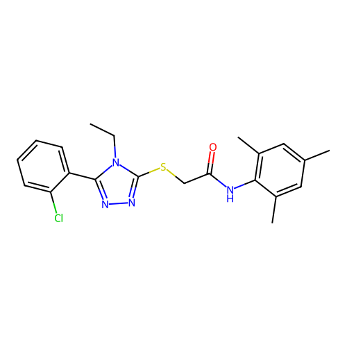 2-{[5-(2-chlorophenyl)-4-ethyl-4H-1,2,4-triazol-3-yl]sulfanyl}-N-(2,4,6-trimethylphenyl)acetamide structure