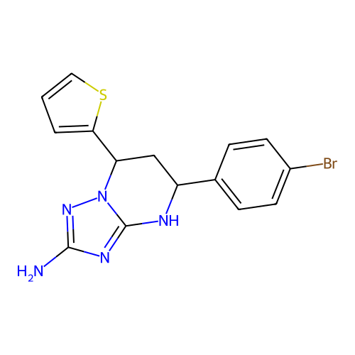 5-(4-bromophenyl)-7-(thiophen-2-yl)-4,5,6,7-tetrahydro[1,2,4]triazolo[1,5-a]pyrimidin-2-amine structure