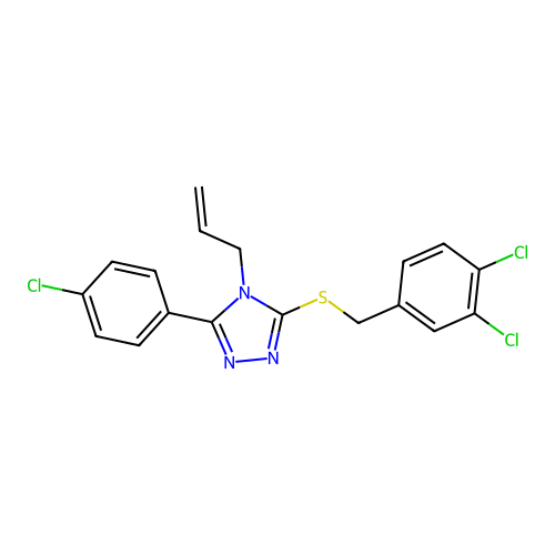 3-(4-chlorophenyl)-5-[(3,4-dichlorophenyl)methylsulfanyl]-4-prop-2-enyl-1,2,4-triazole structure
