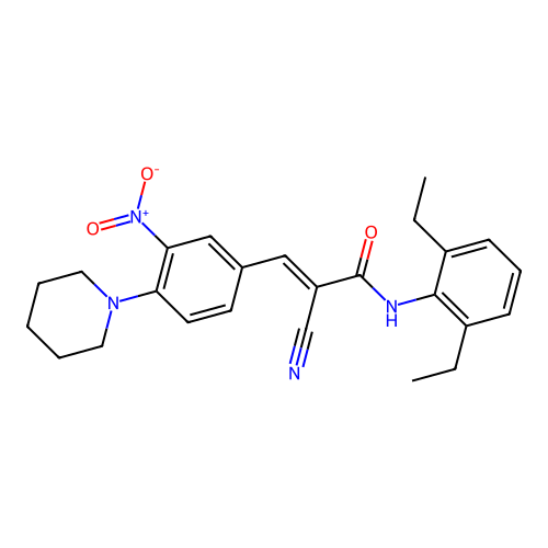 2-cyano-N-(2,6-diethylphenyl)-3-[3-nitro-4-(piperidin-1-yl)phenyl]prop-2-enamide structure