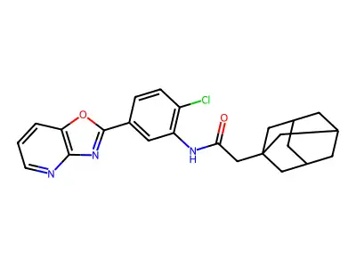 2-(1-adamantyl)-N-[2-chloro-5-([1,3]oxazolo[4,5-b]pyridin-2-yl)phenyl]acetamide structure