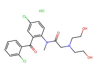 Acetamide, 2-(bis(2-hydroxyethyl)amino)-N-(4-chloro-2-(2-chlorobenzoyl)phenyl)-N-methyl-, monohydrochloride structure