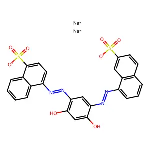 1-Naphthalenesulfonic acid, 4-((2,4-dihydroxy-5-((7-sulfo-1-naphthalenyl)azo)phenyl)azo)-, disodium salt structure