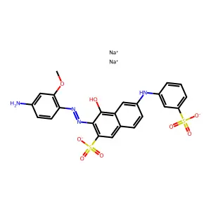 2-Naphthalenesulfonic acid, 3-((4-amino-2-methoxyphenyl)azo)-4-hydroxy-6-((3-sulfophenyl)amino)-, sodium salt structure
