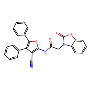 N-(3-cyano-4,5-diphenylfuran-2-yl)-2-(2-oxo-1,3-benzoxazol-3-yl)acetamide structure