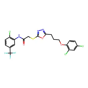 N-[2-chloro-5-(trifluoromethyl)phenyl]-2-({5-[3-(2,4-dichlorophenoxy)propyl]-1,3,4-oxadiazol-2-yl}sulfanyl)acetamide structure