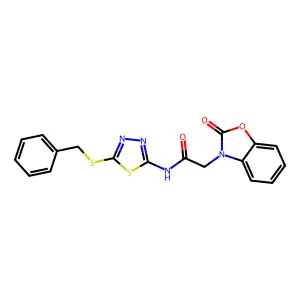 N-(5-benzylsulfanyl-1,3,4-thiadiazol-2-yl)-2-(2-oxo-1,3-benzoxazol-3-yl)acetamide structure