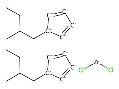 Dichlorozirconium;bis(5-(2-methylbutyl)cyclopenta-1,3-diene) structure
