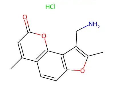2H-Furo(2,3-h)(1)benzopyran-2-one, 9-aminomethyl-4,8-dimethyl-, hydrochloride structure