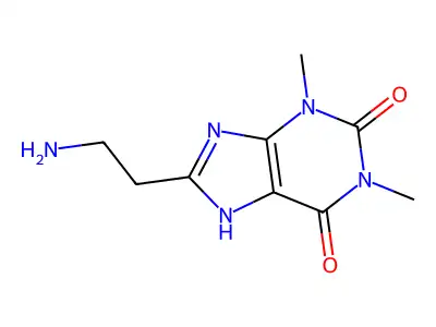 8-(2-aminoethyl)-1,3-dimethyl-2,3,6,9-tetrahydro-1H-purine-2,6-dione structure