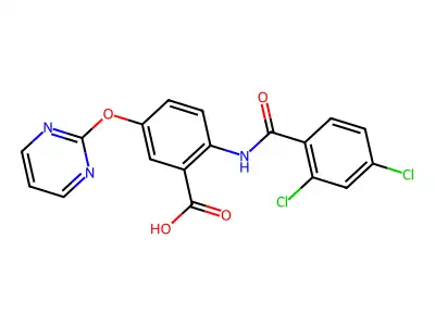 2-[(2,4-Dichlorobenzoyl)amino]-5-(2-pyrimidinyloxy)-benzoic acid structure