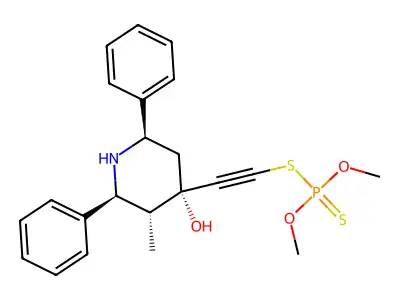 Phosphorodithioic acid, S-((4-hydroxy-3-methyl-2,6-diphenyl-4-piperidinyl)ethynyl) O,O-dimethyl ester, (2-alpha,3-beta,4-alpha,6-alpha)- structure