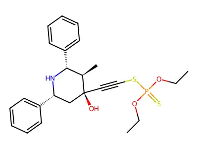 Phosphorodithioic acid, O,O-diethyl S-((4-hydroxy-3-methyl-2,6-diphenyl-4-piperidinyl)ethynyl) ester, (2-alpha,3-beta,4-alpha,6-alpha)- structure