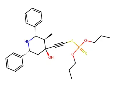 Phosphorodithioic acid, S-((4-hydroxy-3-methyl-2,6-diphenyl-4-piperidinyl)ethynyl) O,O-dipropyl ester, (2-alpha,3-beta,4-alpha,6-alpha)- structure