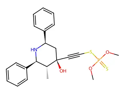 Phosphorodithioic acid, S-((4-hydroxy-3-methyl-2,6-diphenyl-4-piperidinyl)ethynyl) O,O-dimethyl ester, (2-alpha,3-beta,4-beta,6-alpha)- structure