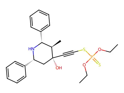 Phosphorodithioic acid, O,O-diethyl S-((4-hydroxy-3-methyl-2,6-diphenyl-4-piperidinyl)ethynyl) ester, (2-alpha,3-beta,4-beta,6-alpha)- structure