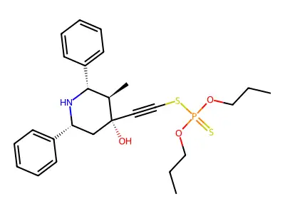 Phosphorodithioic acid, S-((4-hydroxy-3-methyl-2,6-diphenyl-4-piperidinyl)ethynyl) O,O-dipropyl ester, (2-alpha,3-beta,4-beta,6-alpha)- structure