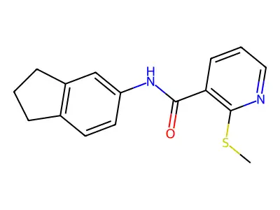 N-(2,3-dihydro-1H-inden-5-yl)-2-methylsulfanylpyridine-3-carboxamide structure